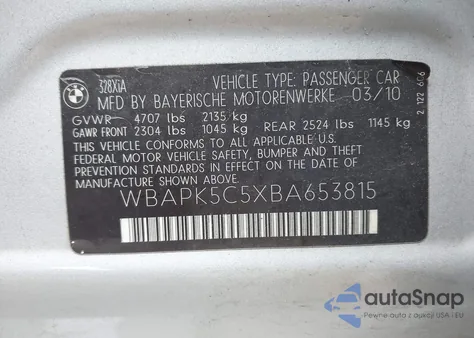 2011 BMW 328I xDrive из США, поврежденный, VIN WBAPK5C5XBA653815